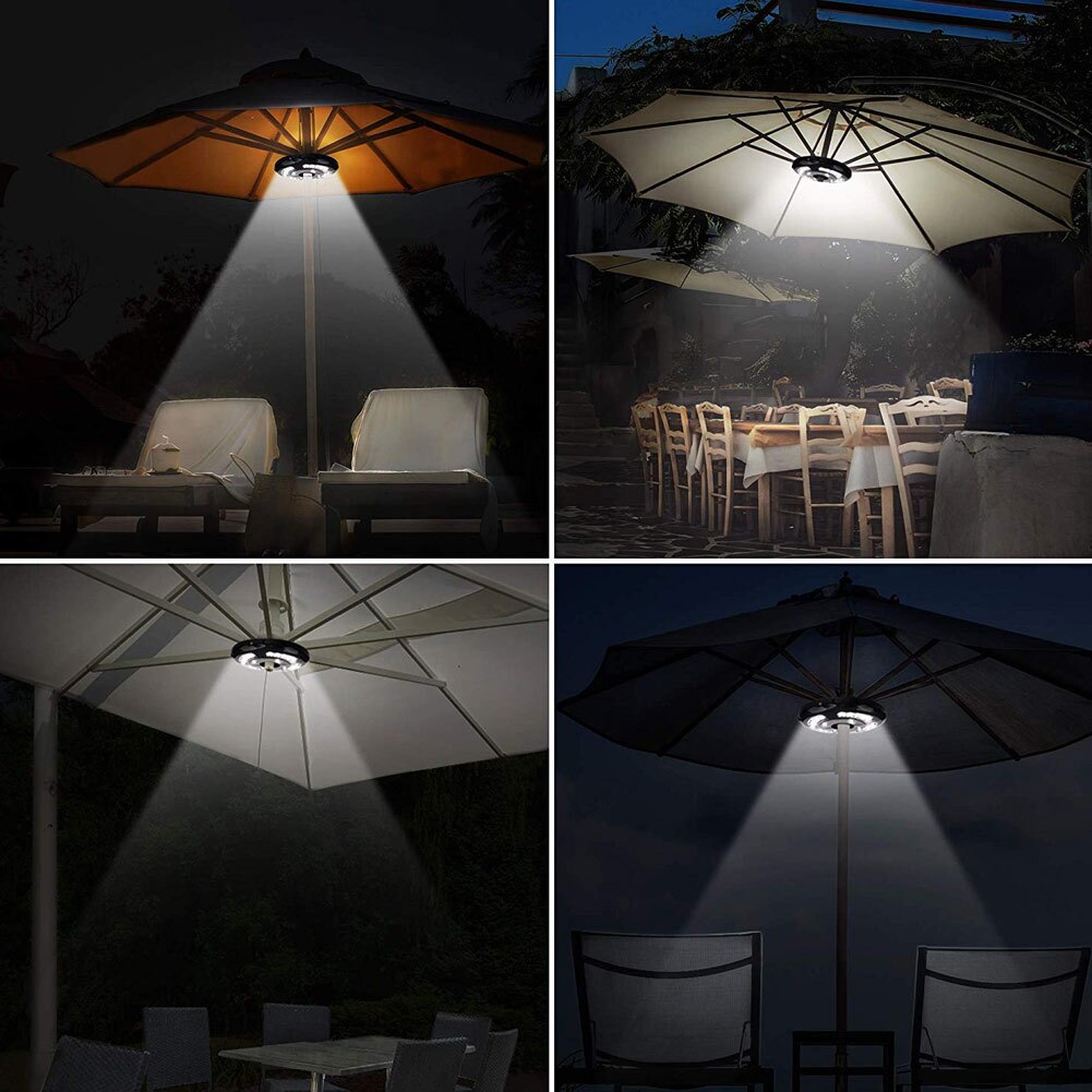 Gårdhave paraply stang lys 3 lystilstande ledningsfri 24 led til haven baghave udendørs