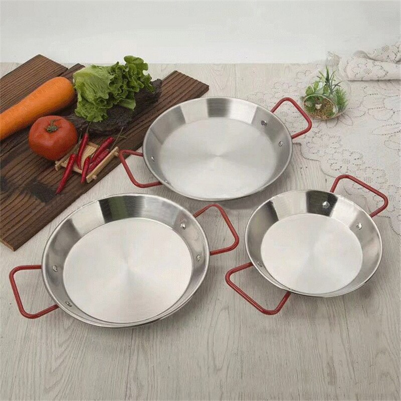 Spanish Saucepan Red Handle Stainless Steel Thickened Paella Pan Non-magnetic Double Ear Pan Baked Rice Pan Fried Chicken Pot