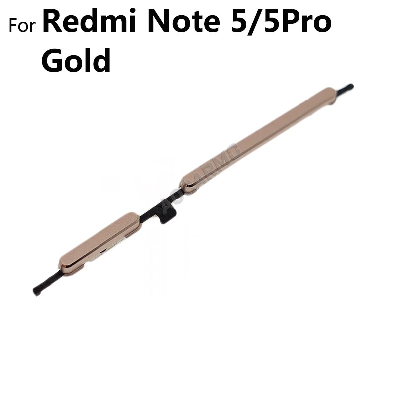 Aocarmo para Xiaomi Redmi Note 5 / Note 5 Pro / Note 5A encendido/apagado + interruptor de volumen arriba abajo botones laterales pieza de repuesto de llave: Amarillo / dorado