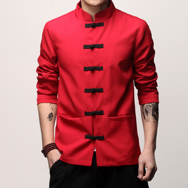 Mens Traditionelle Chinesische Kleidung Männer Kung Fu Tai Chi Meister Kostüm Männlichen Spitzen Jacken CN-003 Frühling Herbst Feste Seetang Anzug: rot / 5XL     87 zu 92kg