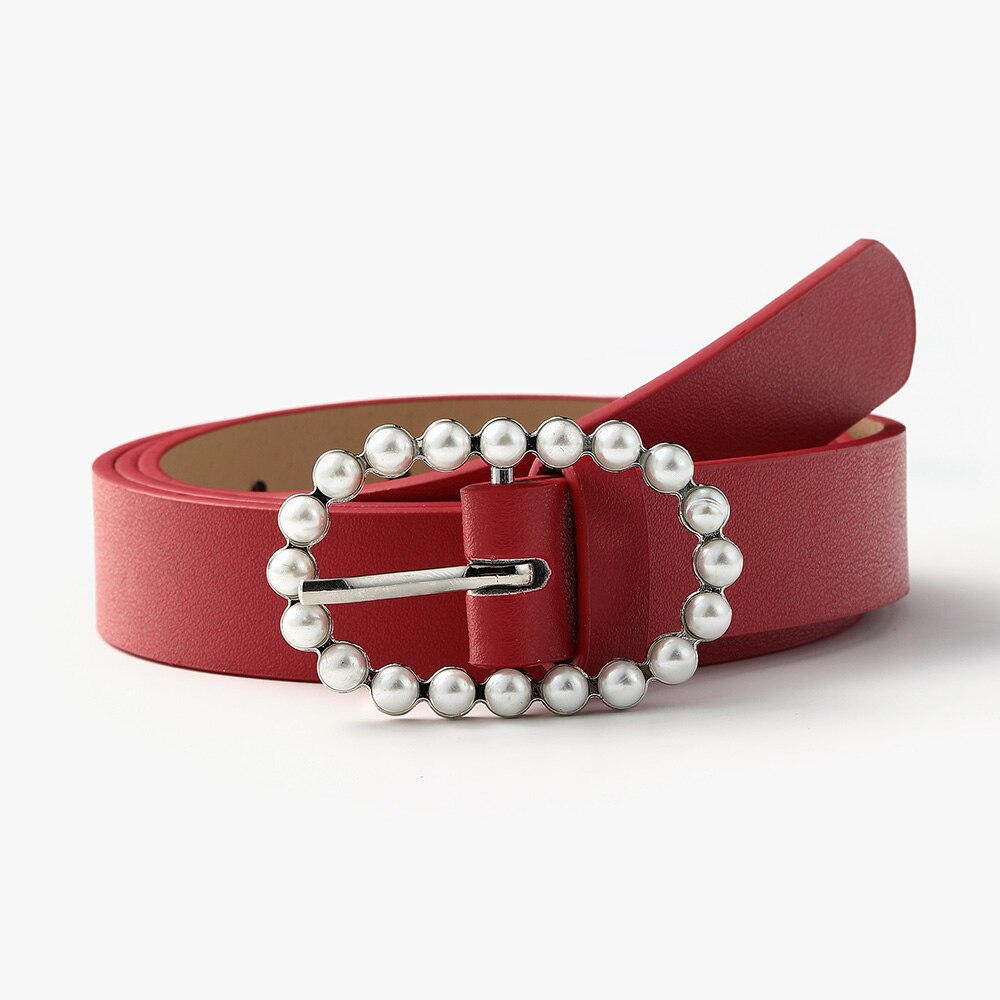 gorący sprzedaży panie dzikie perły pas modny pasek biodrowy ze sprzączką dżinsy sukienka paski: Czerwony