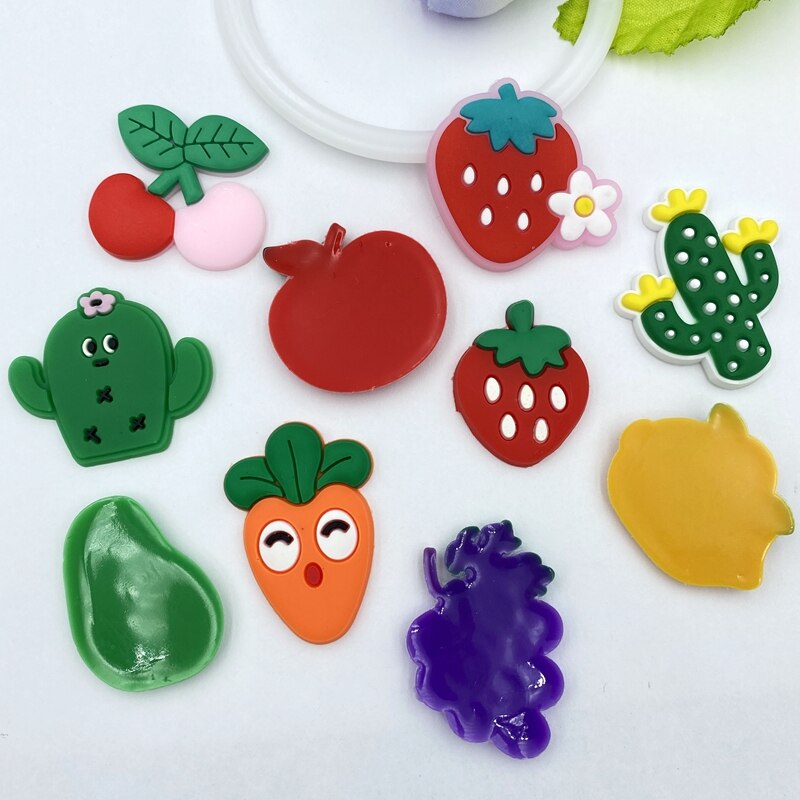30pcs Mixed PVC lovely fruit flexible glue Flat back DIY Scrapbook Embellishment Phone Craft Decoration C03