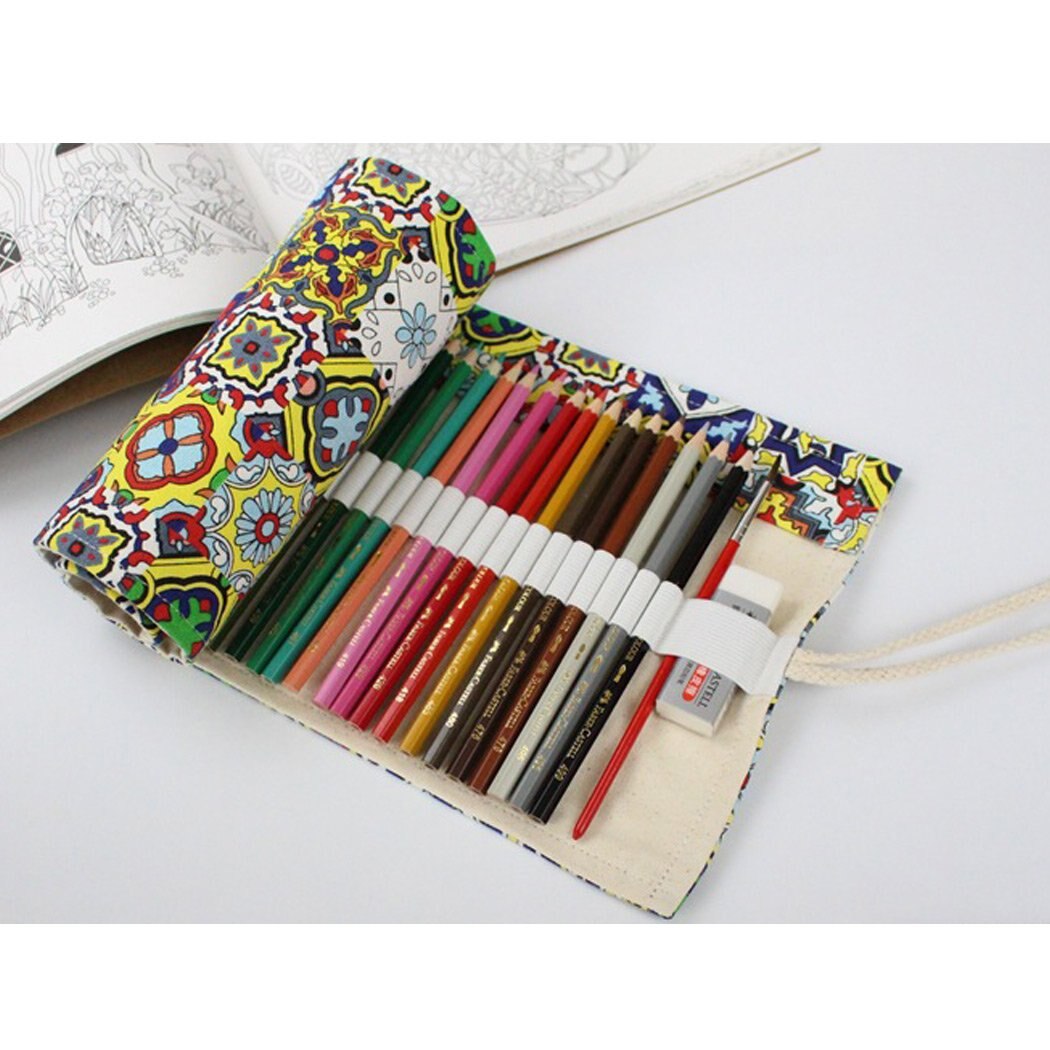 36/48/72 /12 hullers canvas wrap roll up blyantpose pennetui holder opbevaringstaske skriveartikler