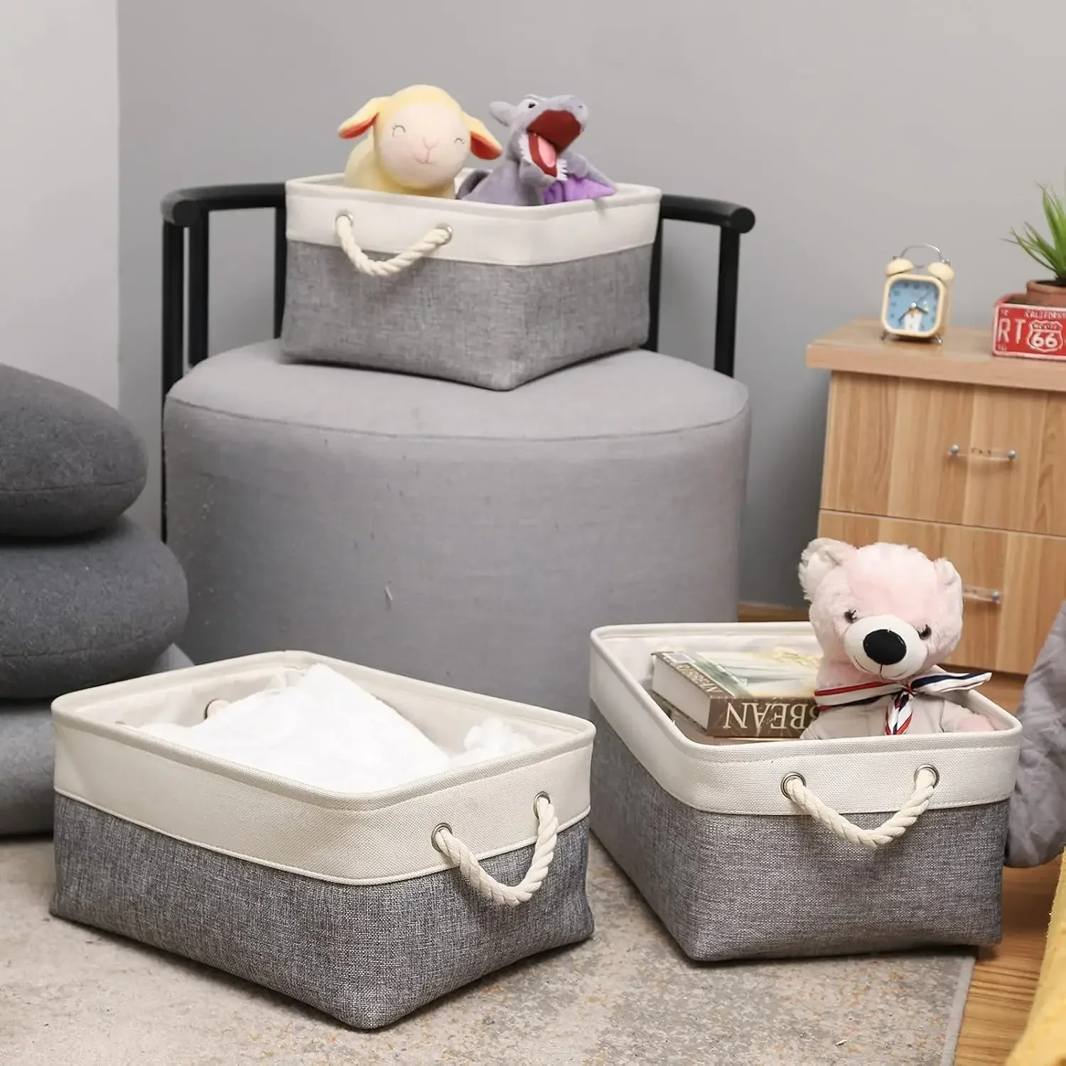 Sortierkorb für Kleinigkeiten, zusammenklappbarer Leinen-Aufbewahrungskorb mit Griff, Kleiderschrank, Aufbewahrungsbox für Babyspielzeug, Socken, Unterwäsche, Kleidung