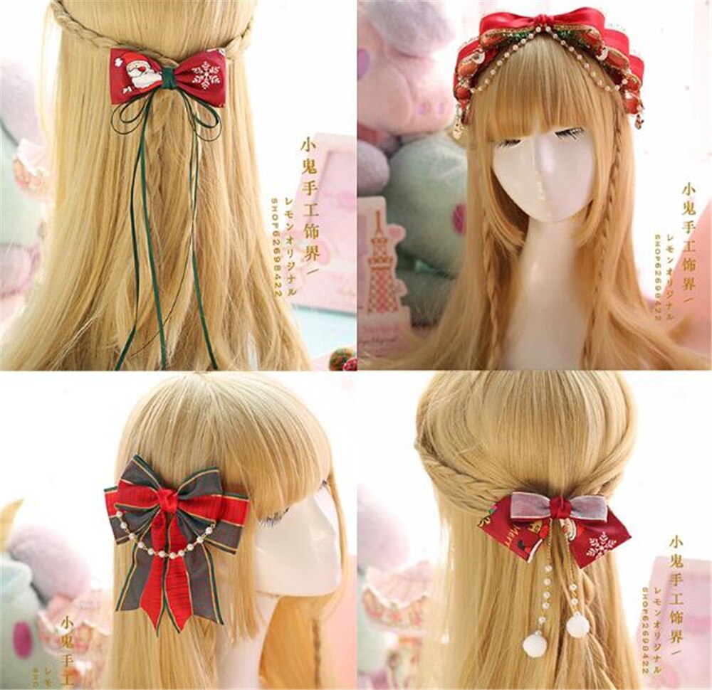 Kerst Kwastje Strik Trim Lolita Meisje Hoofddeksels Haar pin Kimono Badjas JK Haar Accessoires Decoratie Hoofdtooi B591