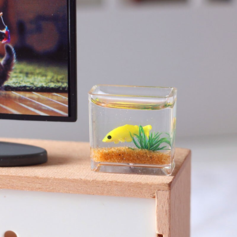 12 Simulatie Miniatuur Glas Koi Aquarium Vierkante Aquarium Poppenhuis Accessoires Thuis Model