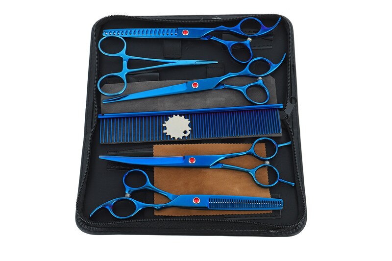 Japan 440c 7 inch Scissors for Hairdressers Barber Shop Supplies Titanium Hairdressing Scissors for Cutting Hair: blue-set 2