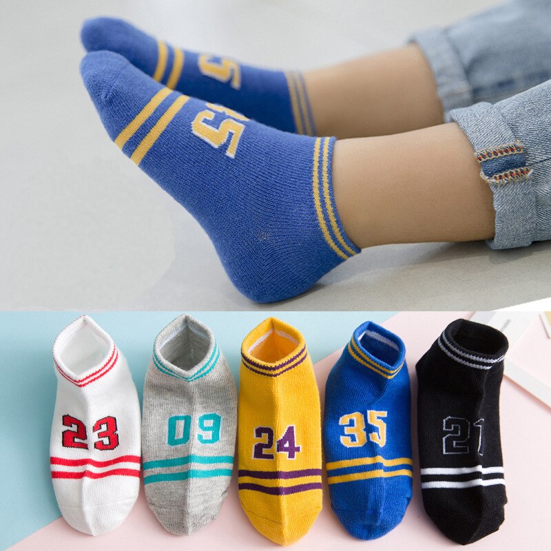 10 stück = 5 Paare freundlicher Weiche Baumwolle Socken Frühling &Ampere; Herbst Mädchen Kurze Socken Mit Jungen Socken 1-10 jahr Schule Sport freundlicher Socken: num23 / 7-10Jahre