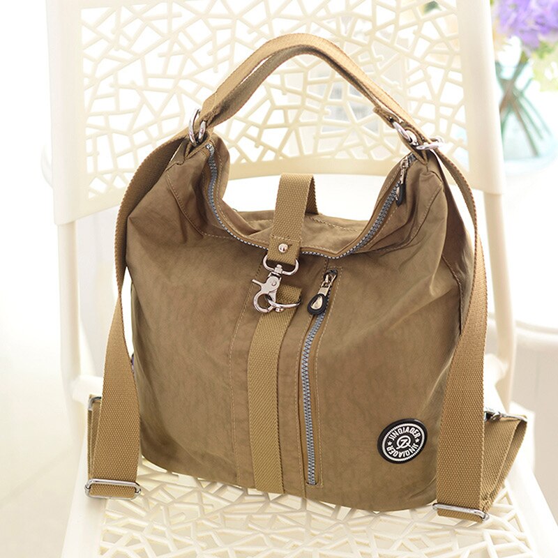 3 In 1 Women Bags Multifunction Backpack Shoulder Bag Nylon Cloth Tote Reusable Shopping Bag Ladys Travel Bag Crossbody Bag: beige