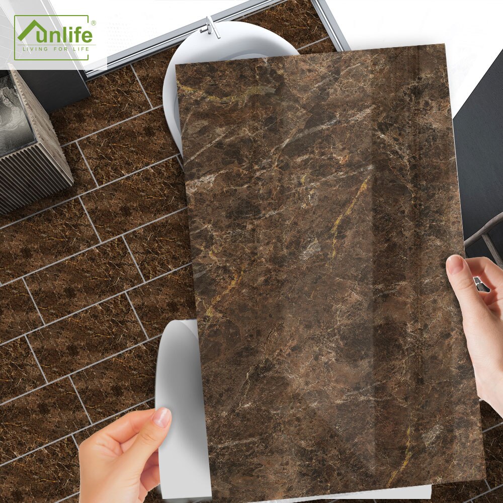 Funlife[R] NOUVELLE MAISON SERIES[TM] 30x60cm Brown Marble Waterproof Backspalsh Tile Sticker For Floor Kitchen Bathroom Decor: 30x60cmx1pc(sample)