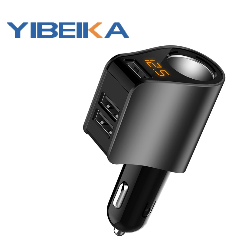 Yibeika Auto Sigarettenaansteker Plug Splitter Stekker 3 Usb Fast Car Charger 12 V-24 V Voor Mobiele telefoon Gps Ipod Pad, etc.