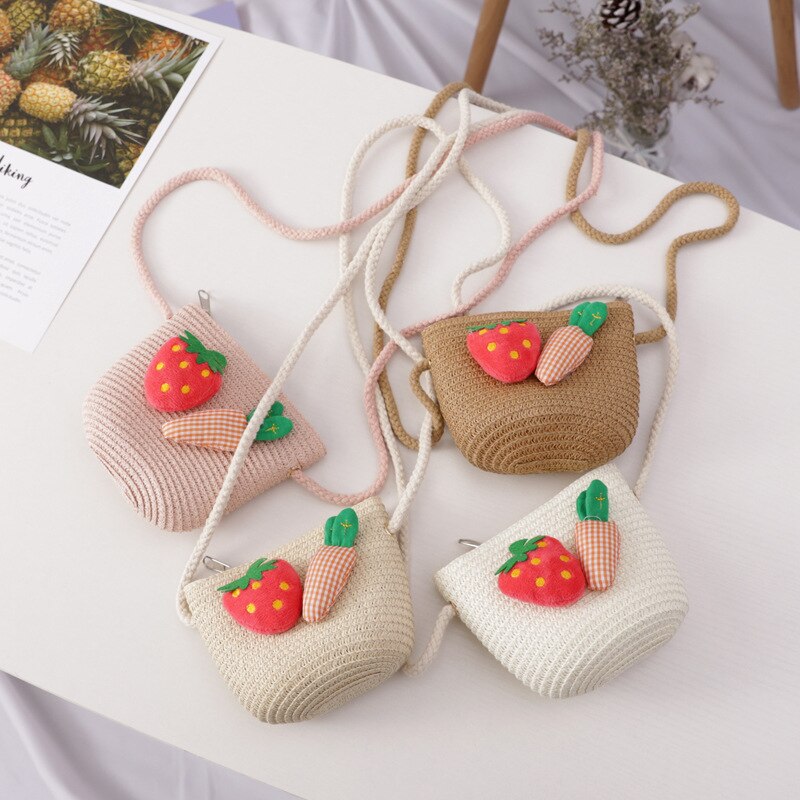 Small fresh wave side children's straw hat summer outing all-match beach hat sun hat bag set