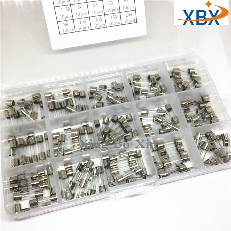15Kinds 150pcs 5*20 Fast-blow Glass Tube Fuses Car Glass Tube Fuses Assorted Kit 5X20 with Box fusiveis 0.1A-20A Household Fuses
