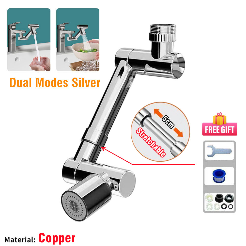 Stainless Steel Universal 1440 °Swivel Robotic Arm Swivel Extension Faucet Aerator Kitchen Sink Faucet Extender 2Water Flow Mode: Yellow