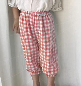 Småbarn flicka volangbyxor sommar barn fritidsbyxor baby anti-myggbyxor barn pojkar rutig byxor flicka bloomers: Rosa / 24m