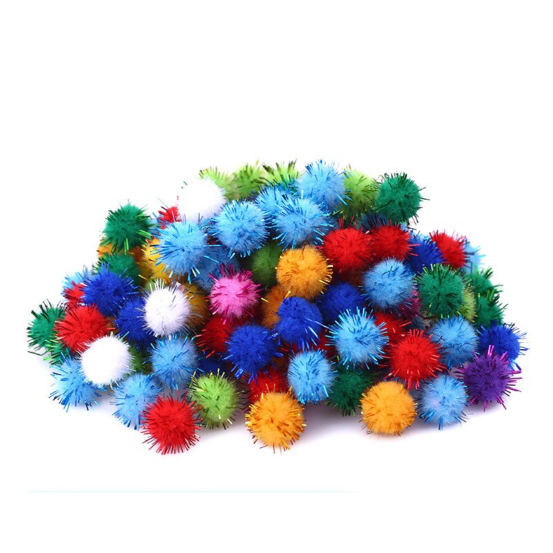 100 Stuks Gekleurde Glitter Ballen Pompom Harige Ballen Kids Diy Craft Supplies Handgemaakte Creatieve Decoratie Materialen Pom Poms KQ001: Color mixing