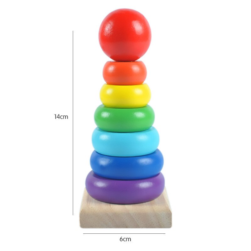 Infants Children Wooden Seven-Color Toys Towel Rainbow Tower Jenga Ring Science Educational Toy