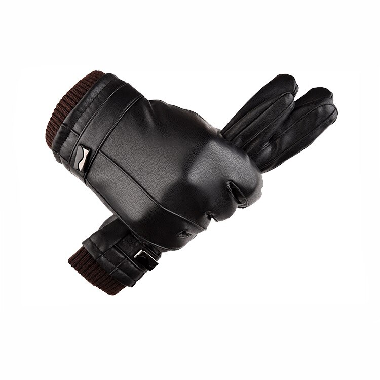 Men's Leather Gloves Winter Warm Touch Leather Screw Riding Gloves Waterproof Wind-Resistant Korean-style Plus Velvet Thick: Default Title