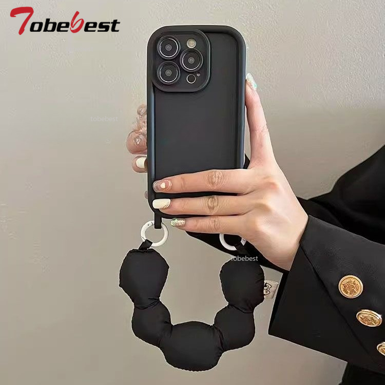 Sødt håndholdt polstret bomuldsarmbåndsetui med lanyard til xiaomi 15 14 ultra 14t 13 12 11 10 pro lite 4g 5g cover