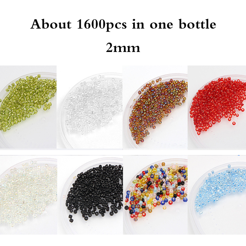 1600 stk små gjennomsiktige perler 2mm glassfrøperler for håndarbeid med beholderoppbevaringsboks for å lage armbåndssmykker