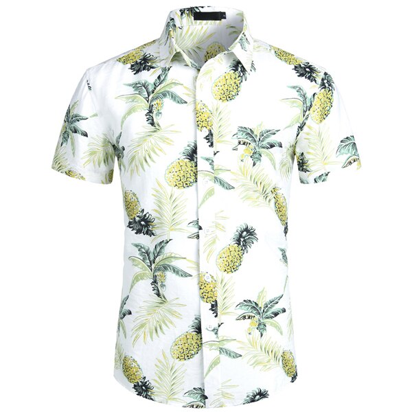 Chemise ananas blanc hommes été à manches courtes hommes plage Hawaii chemises chemises hawaïennes décontracté Chemise Homme Camisa Masculina XXL: White / USA M