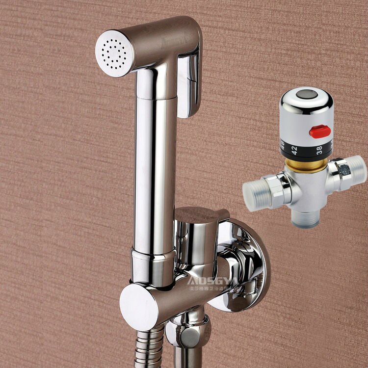 Termostatisk messing håndholdt bidet sprøjte til toilet badeværelse bidet hane muslimsk brusersæt blandingsventilslange og holder , 02-115: Kombinationssæt