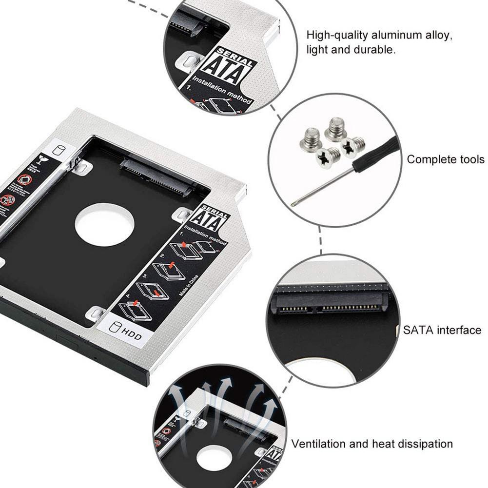 Hard Drive Caddy Tray 12.7mm SATA 2nd HDD HD Enclosure Hard Drive Caddy Case Tray, Universal for 12.7mm Laptop CD / DVD-ROM