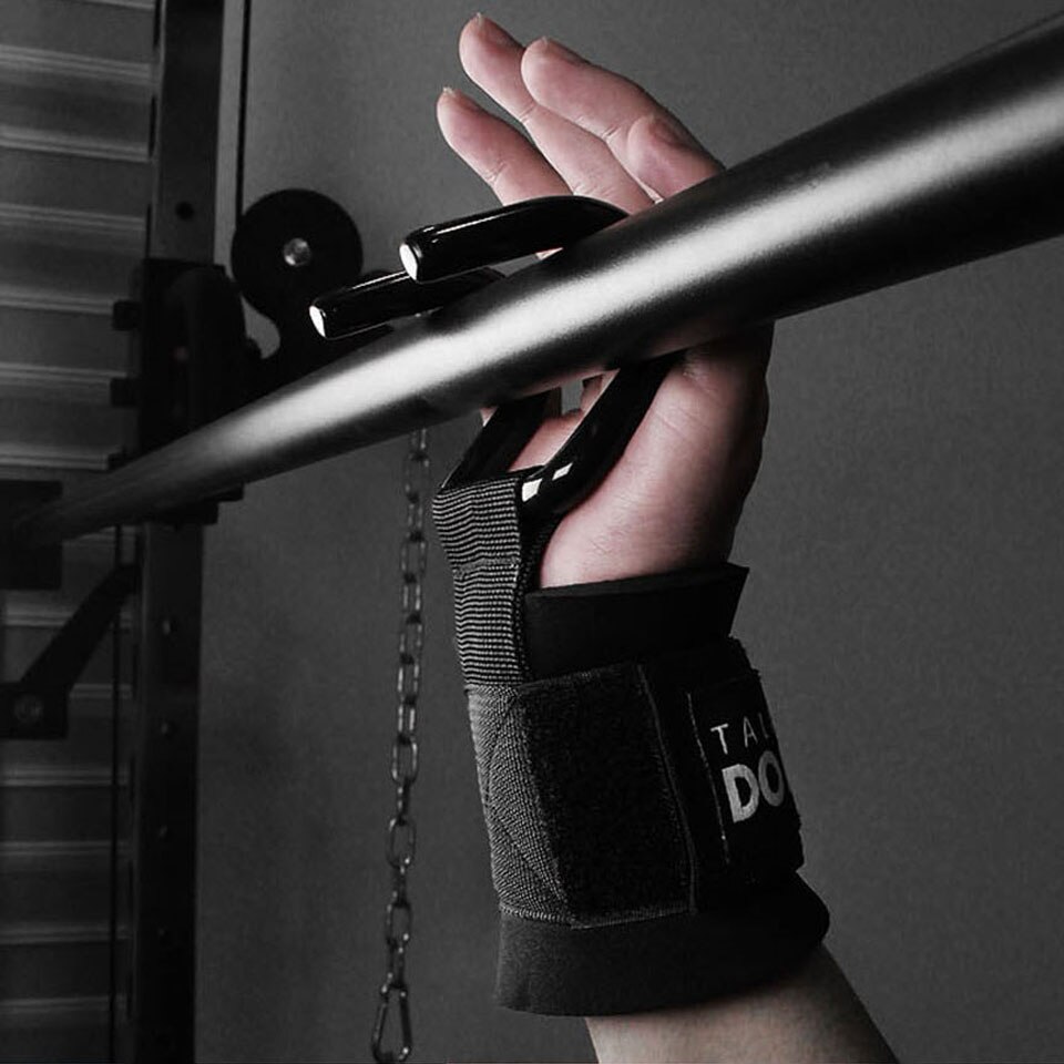 Unisex justerbar stark stålkrok grepp remmar styrkelyft styrketräning gym fitness svart handledsstöd lyft remmar