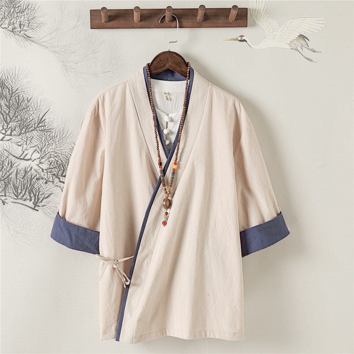 T-shirt Style chinois Zen Tea, rétro, en coton, Kung Fu, chemisier, T-shirt, Kimono, Haori, Cardigan, samouraï japonais, manteau haut pour femme en lin: 1 / XXXL