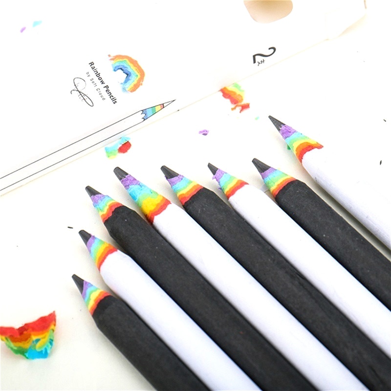 2 uds. De lápices de madera de arcoíris para niños, lápices cilíndricos con degradado Kawaii para estudiantes, material escolar lápiz de papelería