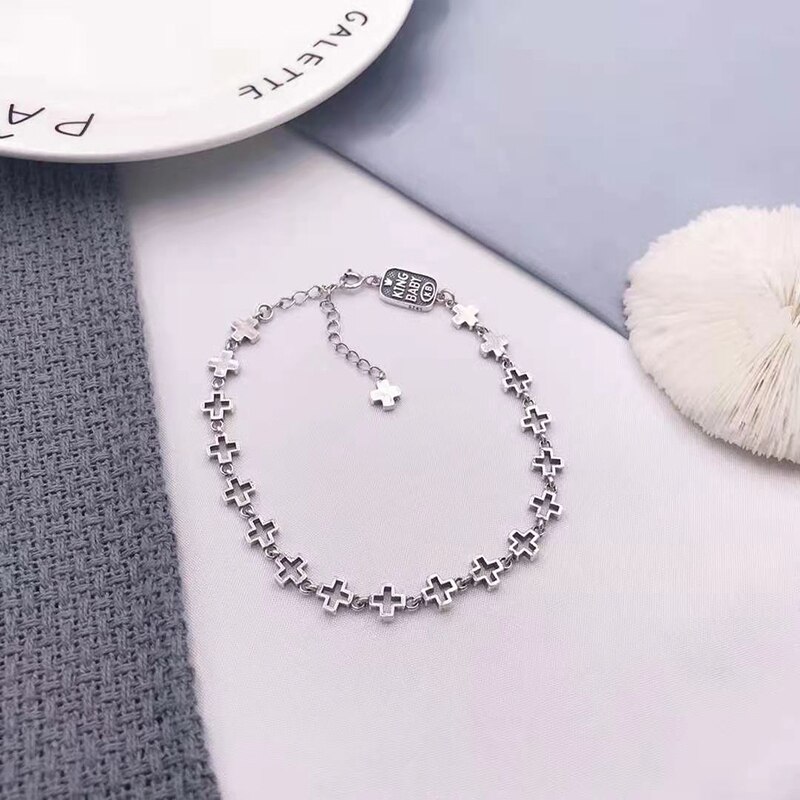 Female trend hollow cross stitching S925 sterling silver anklet original brand jewelry exquisite: Default Title