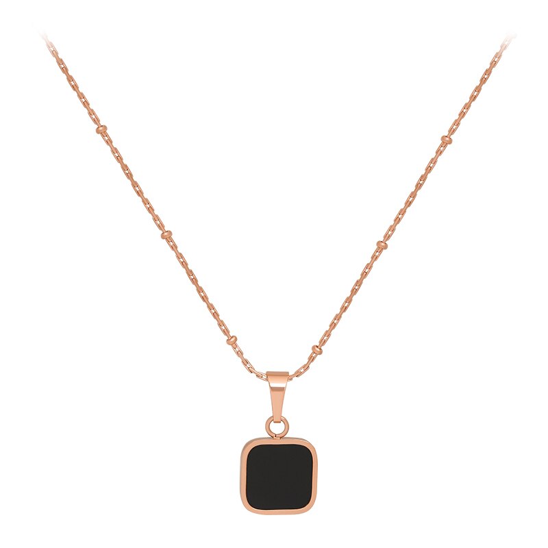 neue klassische schwarze quadrat anhänger farblose Titan stahl frauen halskette Party luxus kurzen hals kette schlüsselbein kette