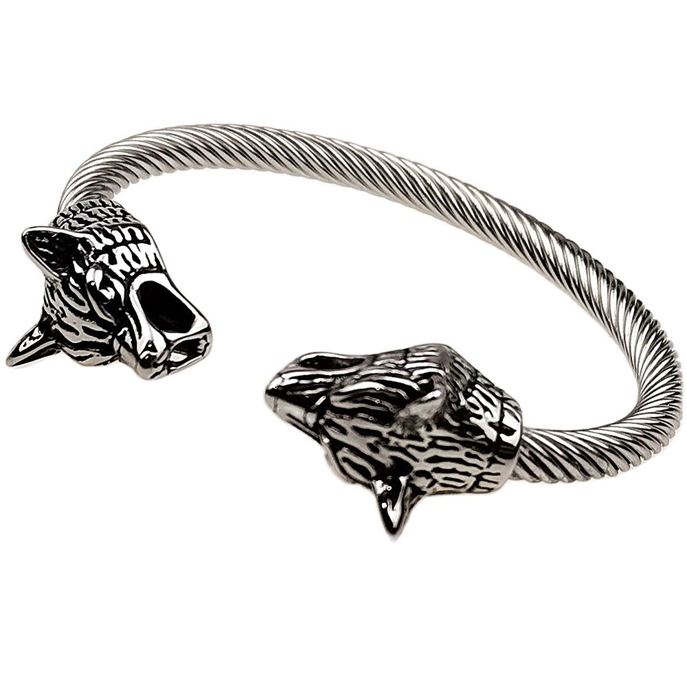 Rvs Nordic Viking Wolf Armband Verstelbare Mannen Polsband Manchet Armbanden Met Bag: Default Title