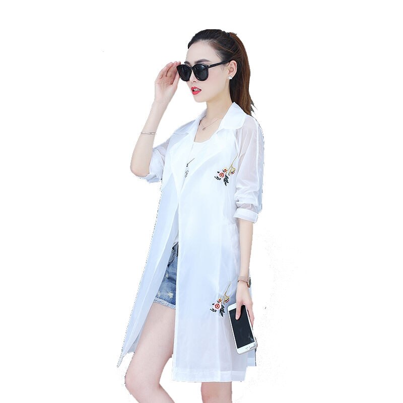 Summer Sun Protection Clothing Women's Jacket Long Korean Loose Embroidered Windbreaker Shirt Female Thin Coat K558