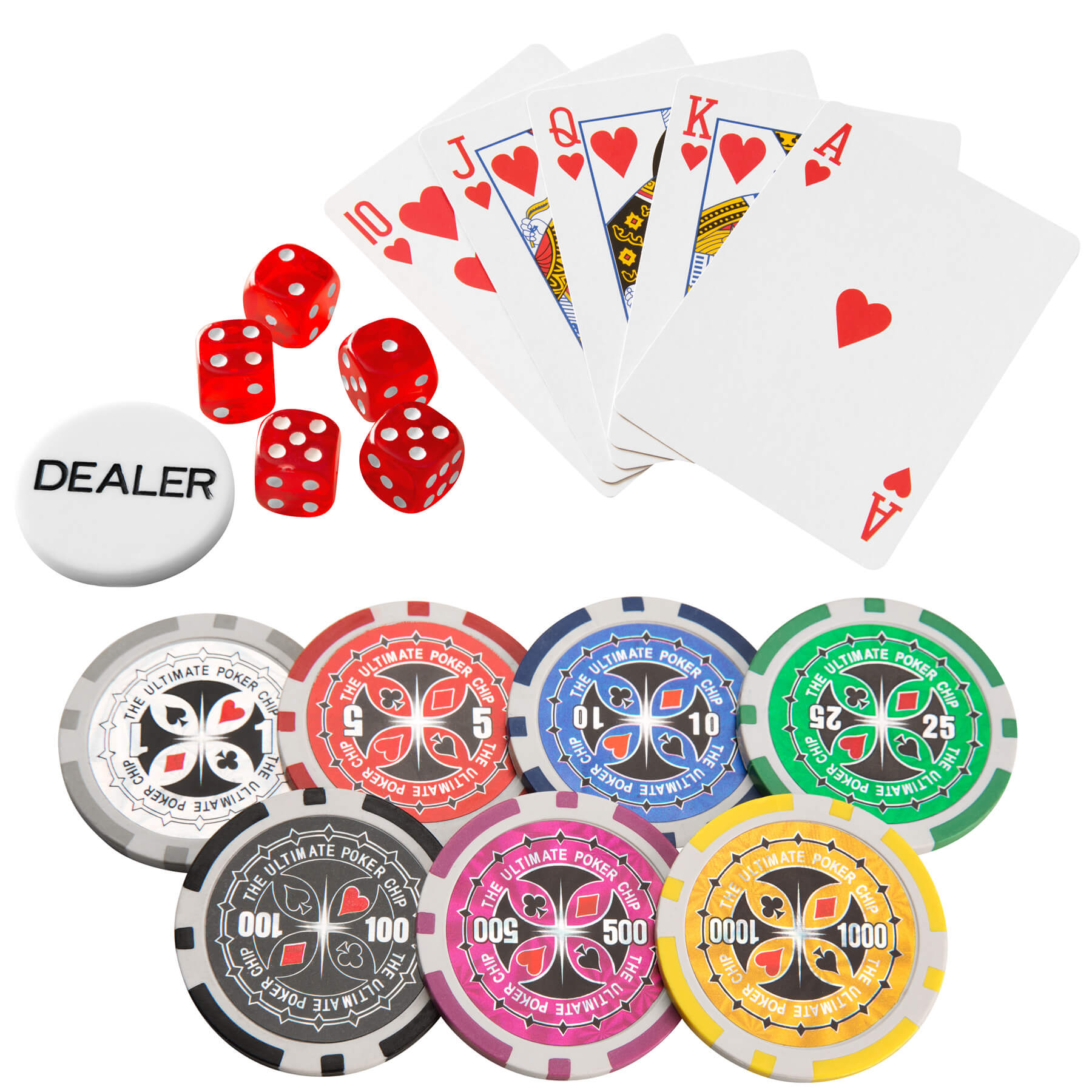 Tectake Conjunto de Poker plata 300 fichas - juego de póker con dos barajas, set para jugar al póker con maletín de aluminio, cartas de poker con fichas y dados, conjunto de juego de poker con maleta, pack de poker