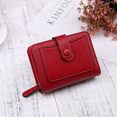 Women Wallets Luxury Brand Red Black Small Mini Coin Purse Hasp Card Holder Lady Wallet Zipper Female Leather Buckle: WineRed