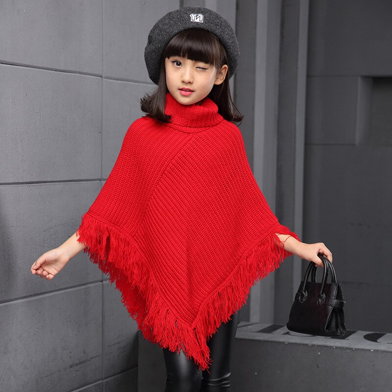 Poncho sjal kappe wrap cape til børn pige kvast rullekrave sweater strik baby børn outwear varm frakke kappe og jakker