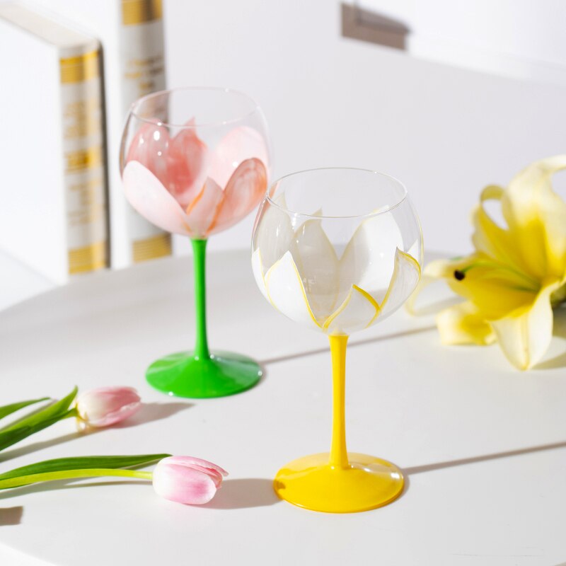 JINYOUJIA-copas de vino de tulipán pintadas a mano, copa de vino blanco de cristal sin plomo, para Hotel, boda, , Copas de pareja