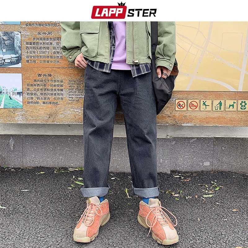Lappster mænd baggy oversize jeans bukser denim herre hip hop harem bukser vintage casual kvinder denim bukser lige bukser