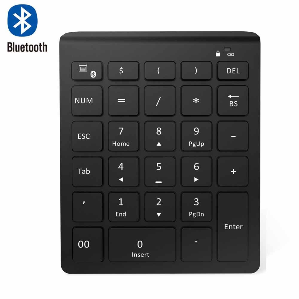AVATTO Ultra Slim 28 Keys Bluetooth Numeric Keypad Number Pad with Scissor-Switch Mini Digtal Keyboard for PC Surface Pro Tablet: Black BT MN06