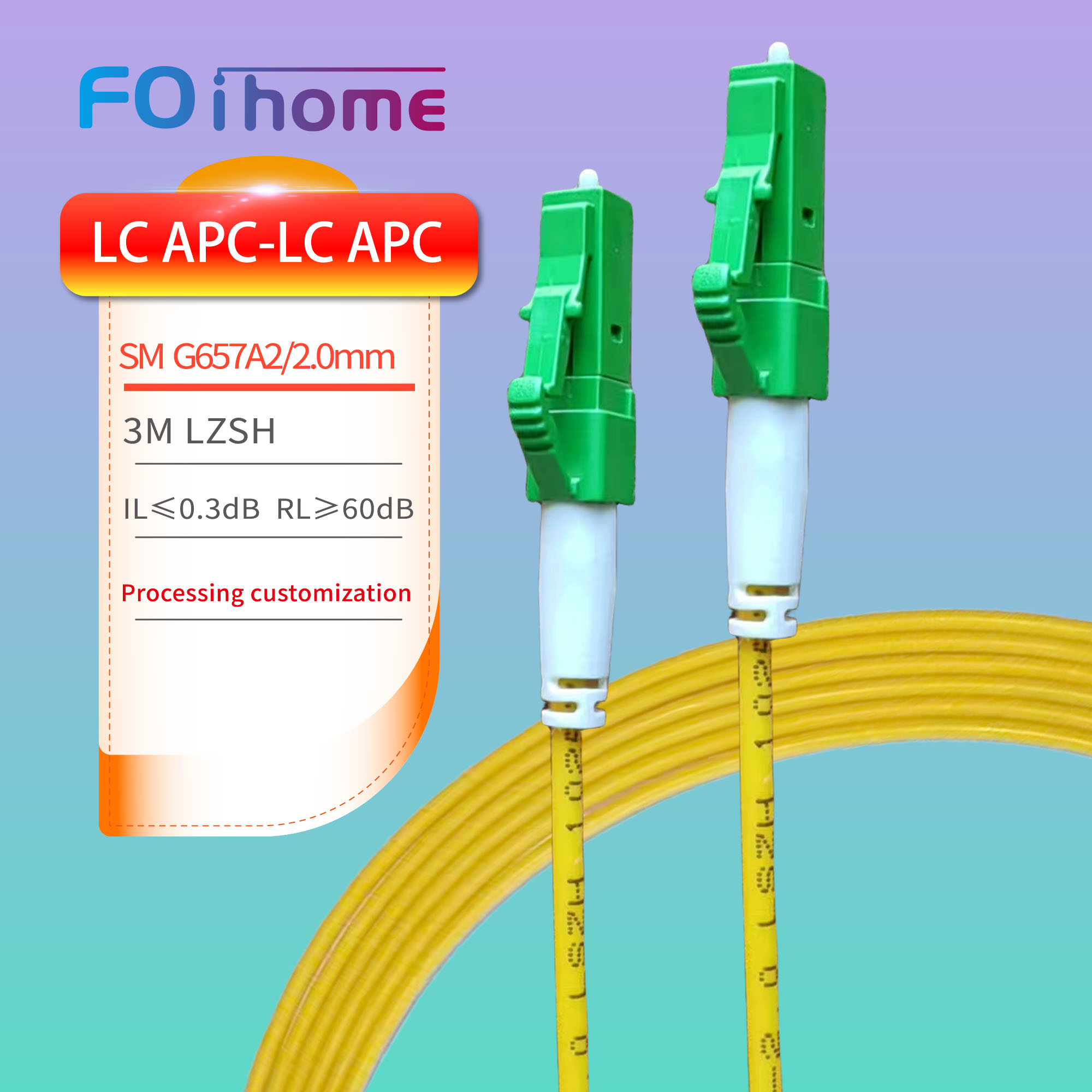 Fiber Optic Patch Cord Cable LC APC-LC APC Single Mode G657A2 2.0mm 3M LSZH Cable FTTH LC APC Optic for Network
