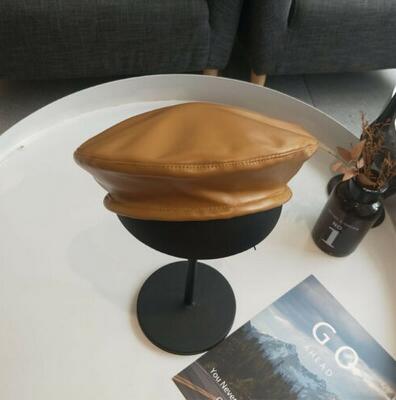 Dames leren baret hoed franse petten schildershoeden dames effen pu baretten: Kameel