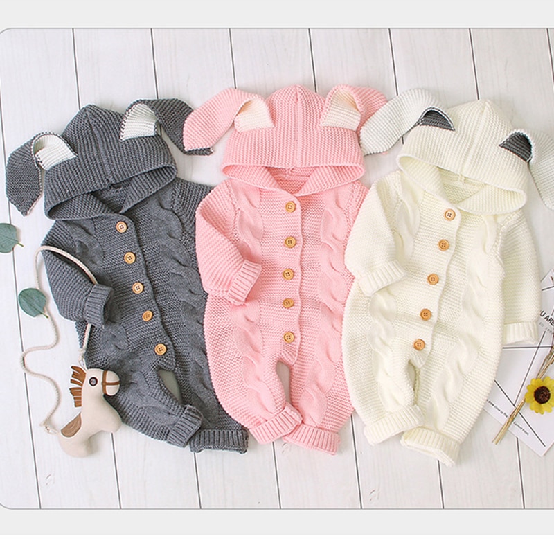 Babyklær vinter baby romper høst strikking hette nyfødt baby jenter klær til baby gutter jumpsuit klær 0 3 6 mont