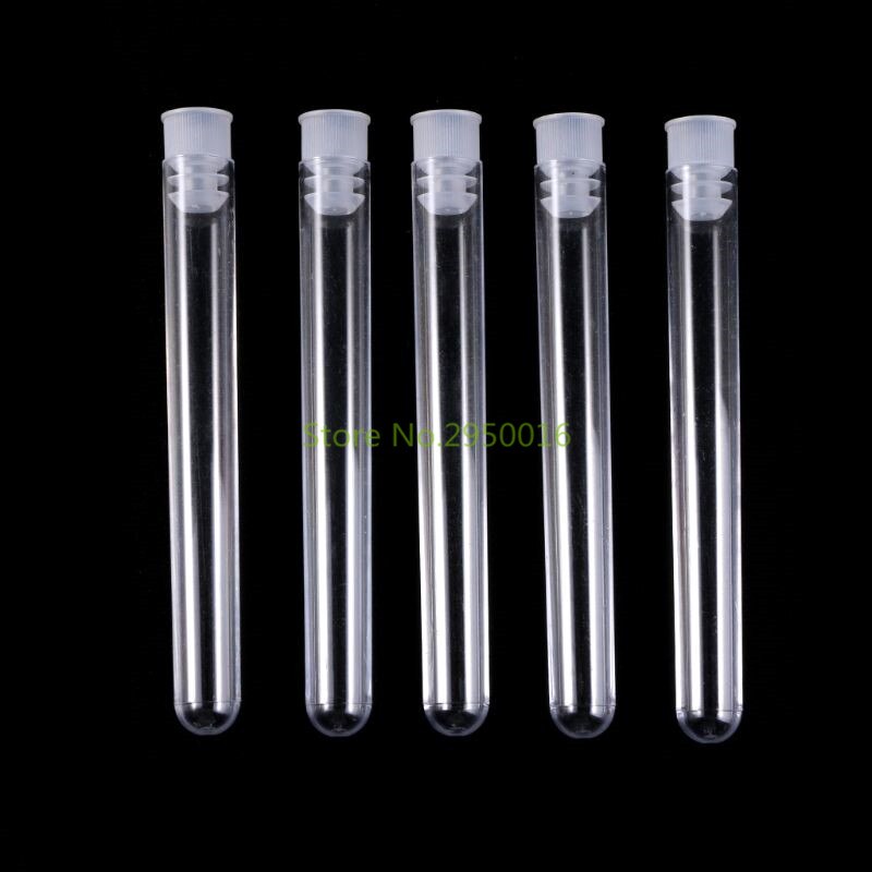 50Pcs/Pack 12x100mm Transparent Laboratory Clear Plastic Test Tubes Vials With Push Cap School Lab Supplies Test Tube C26