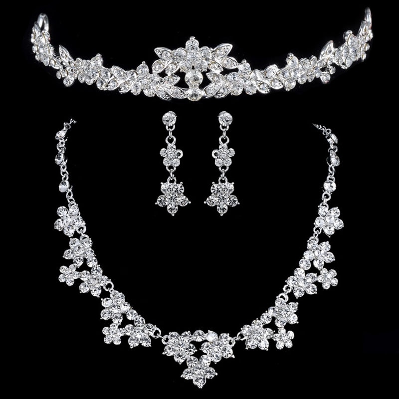 Bryllup brude smykker sett kvinner brud bryllup fest smykker tilbehør brud tiara halskjede øredobber sett