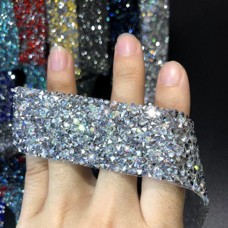 20 x 3cm selvklæbende rhinestone tape applikator rhinestones til tøj rhinestone applique strass hotfix krystal smykker bånd
