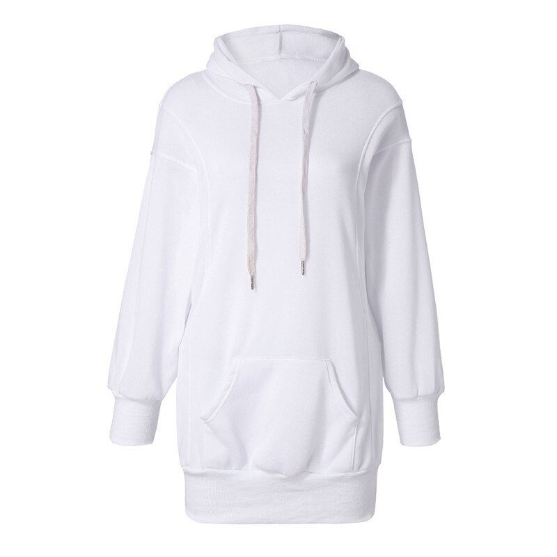 Sweat à capuche de Sport pour femmes, Long, couleur unie, décontracté, ample, tendance, Skateboard, automne, hiver: WHITE / XL
