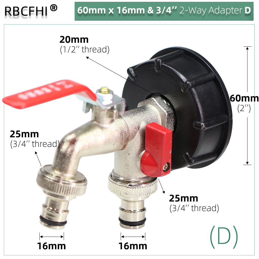 IBC Tote Adapter S60 Coarse Thread x 16mm 1/2'' 3/4'' Water Tank Shut Off Ball Valve Garden Hose Tap Ton Barrel Faucet Connecter: Red