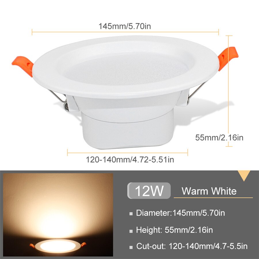 LED Downlight 3W 5W 9W 12W 20W Round Spot Led Recessed Lamp 220V 230V 240V Bedroom Kitchen Indoor LED Spot Lighting: 12W Warm White