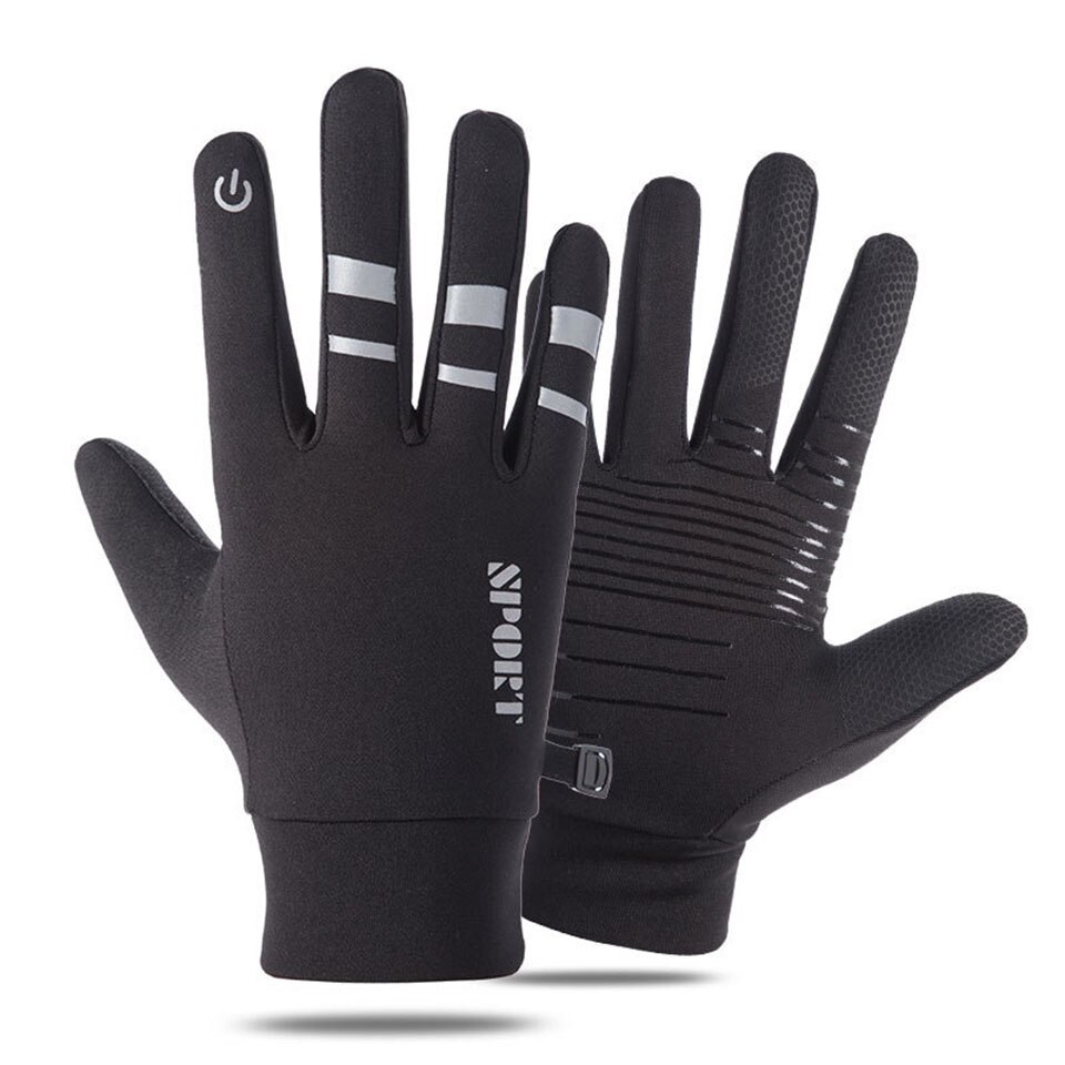 Vinter udendørs sports kører handske varm berøringsskærm gym fitness fuld finger handsker til mænd kvinder strikkede magiske handsker: Sort / Xl